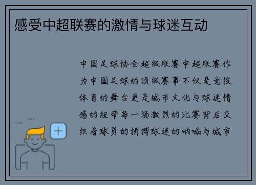 感受中超联赛的激情与球迷互动